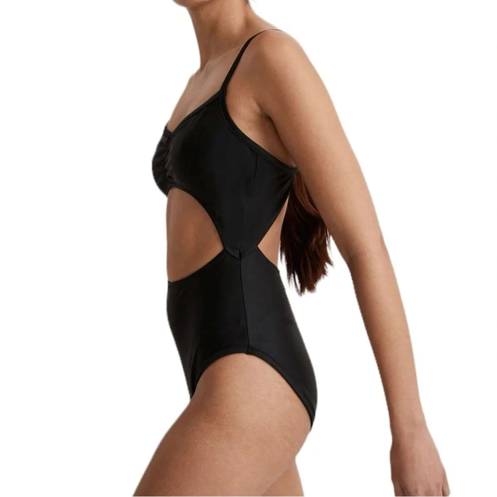 Madewell Cinched Cutout One-Piece Swimsuit in True Black - Picture 3 of 9